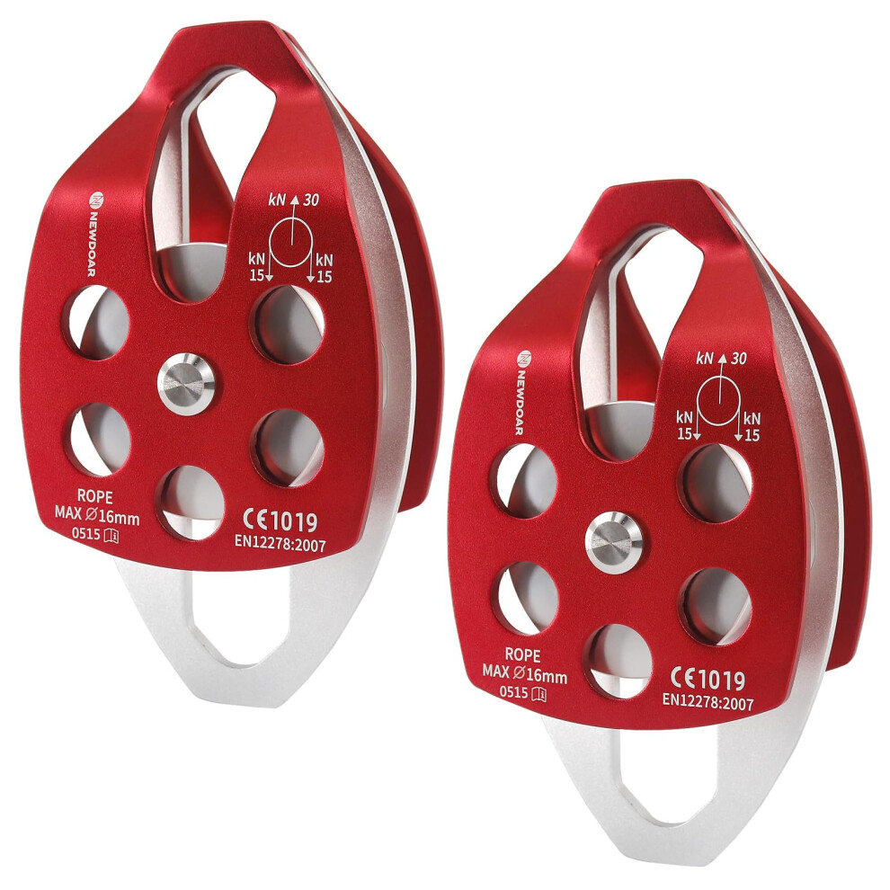 Newdoar Ce Certified Large Rescue Pulley 30Kn Double Pulley Single/Double Sheave With Swing Plate For Rescue Hauling Arborist Tree Climbing 5051224344055