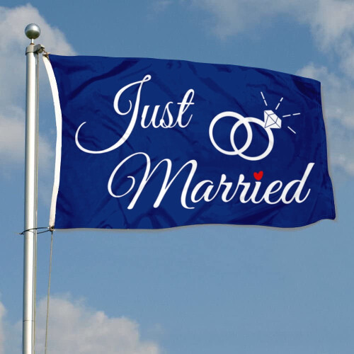 Just Married Ring Flagg Banner Dobbeltsidig 9x1,5 m Blå 1