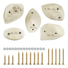 TWO STONES Wooden Rock Climbing Holds for Adults | Wood Rock Wall Climbing Holds for Gyms | Variety Screw On Climbing Hand Holds Set with Mounting