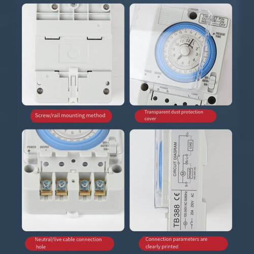 Time Relay Time Control Switch Mechanical Timer 110-230Vac 112X82X50Mm 24 Hours 50-60Hz Memory Setting Plastic 1