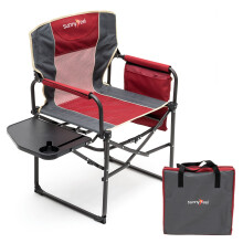 SUNNYFEEL Camping Director Chair, Portable Folding Chair with Side Table and Storage Pouches, Compact Heavy Duty for Adults Outdoor?Red?