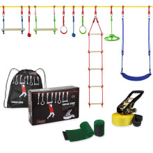 ALPIDEX Ninja Kids Slackline Obstacles Set Gymnastic Rings Rope Knots Swing Climbing Ladder Accessories Extendable Warrior Course, Stil:Max