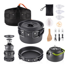 aiGear Camping Cooking Set | Portable Lightweight Aluminum | Camping Pans and Pots Set | Outdoor Traveling Cooking Utensils Kit | for Trekking Hiking