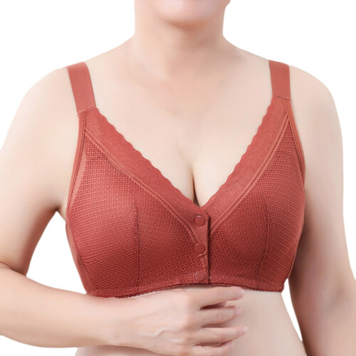 Women's Comfortable Front Closure Lace Bra Adjustable Support Underwire Large Size Full Coverage For Mature Ladies, Brown, Size 38 1