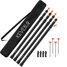 KEVEBUB Adjustable Tarp Poles, Heavy Duty Ultra-Light 6063 Aluminium Telescoping Tent Poles (90-230cm) with Twist Lock System, Anti-Puncture Cap for