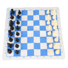 Portable Plastic Chess Set with PU Blue & White Pieces, 35cm Board