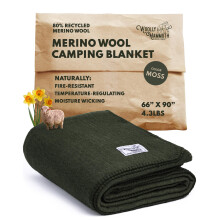 Woolly Mammoth Woolen Company Camping Essentials Merino Wool Blanket - 66in x 90in, Hunter Green, Modern Twill - Thermal Camping Blankets for Adults &
