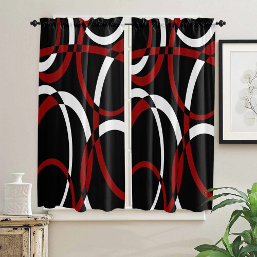 Geometric Circle Red Curtains for Living Room Kitchen 2