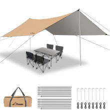 WADEO Tarp with Poles Kit, [3x3.6M/10?12FT] Waterproof Heavy-Duty, UV Protection, Sun & Rain Cover Tarp Shelter, Hammock Tent, perfect for Camping,