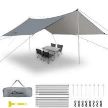 WADEO Tarp with Poles Kit, [3.6x4.8M/12x16FT] [Luminous Pegs & Hammer] Waterproof Heavy-Duty, UV Protection, Sun & Rain Cover Hammock Tent, perfect