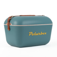 Polarbox Classic Cool Bag with Leather Strap, Rigid Insulated Cooler Bag for Beach, Picnic, Party, Convertible Lid, Polypropylene, Blue and Navy, 12L,