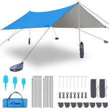 WADEO Tarp with Poles Kit, [3.6x3.6M/12x12FT] Waterproof Heavy-Duty, UV Protection, Sun & Rain Cover Tarp Shelter, Hammock Tent, perfect for Beach,
