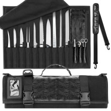 WISEPRO Chefs Knife Roll Bag, Heavy Duty Canvas & Leather Knife Case, Waterproof Knife Case with 10 Slots & 1 Detachable Storage Bag, for Home Kitchen