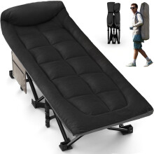 OVERMONT 28" Extra Wide Padded Folding Camping Beds for Adults - Comfortable Portable with Cushion and Pillow - Folding Cot with Carry Bag Supports