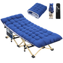 Sportneer Camp Beds for Adults, 74 * 28" Extra Wide Camping Bed with Mattress and Side Pocket Camp Bed Support 450lbs, Camping Beds for Travel Fishing