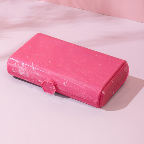 Boîte à maquillage pliable avec miroir rose fuchsia à 2 compartiments 1