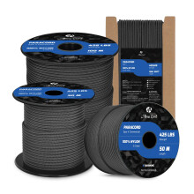 Abma Cord Paracord 3mm 15m 100% Nylon Rope Type II 3 Strands Parachute Cord - Max. 192kg (425lbs) - Black
