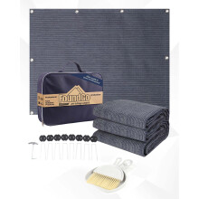 FoundGo Awning Carpet with Eyelets, 300x400cm 280g/m? HDPE Camping Carpet?Outdoor Awning Floor with Carrying Bag?Ground Nails and Small Broom,