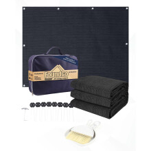 FoundGo Awning Carpet with Eyelets, 250x400cm 280g/m? HDPE Camping Carpet?Outdoor Awning Floor with Carrying Bag?Ground Nails and Small Broom,