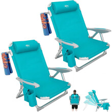 #WEJOY Beach Chairs Low Folding Lightweight,4-Position Adjustable Beach Chair with Cup Holder,Aluminium Reclining Garden Chair with Heavy Duty