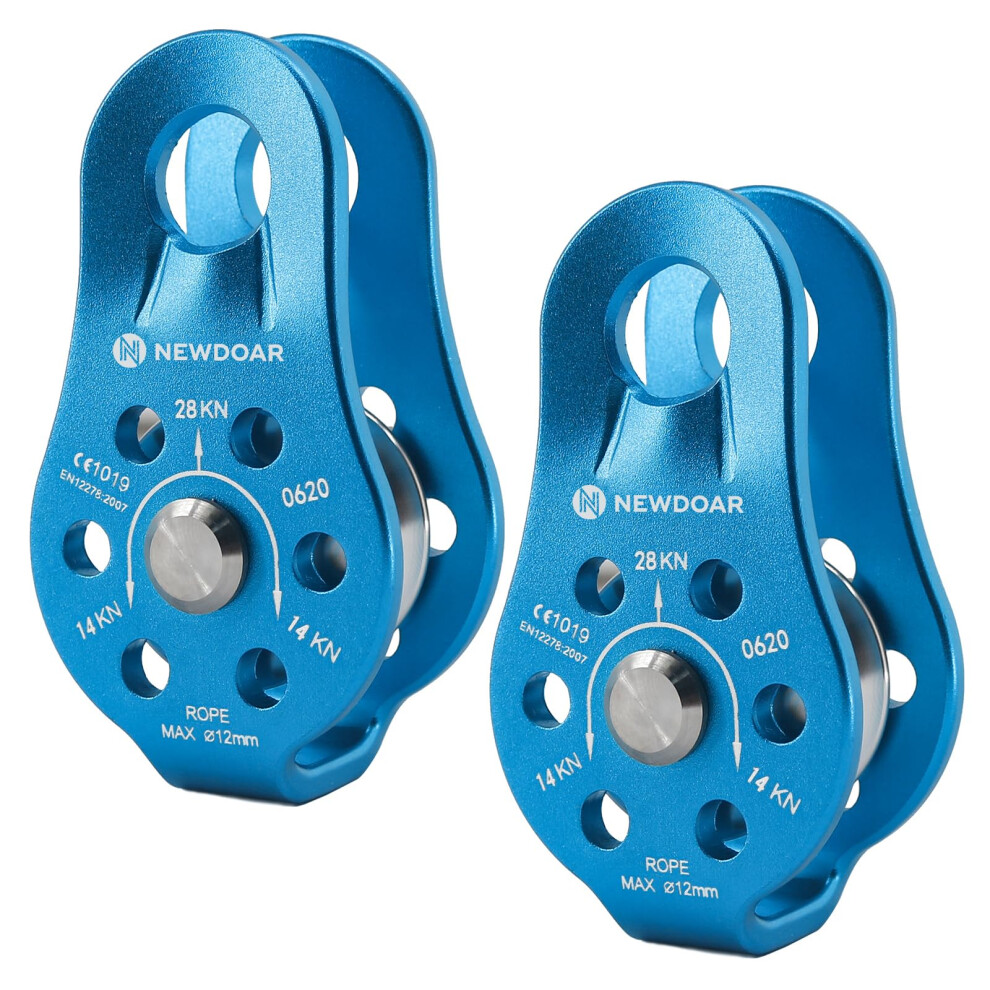 Newdoar Ce Certified 28Kn/6298Lb Micro Pulley Fixed Side Trolley For Climbing, Rescue Lifting, Hitch Tending?A Style 2Pcs? Blue 5051224372133