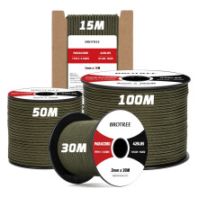 Brotree 3mm Paracord 425 100% Nylon 30M Rope 3 Strands Type II Parachute Cord for Outdoor, Craft, DIY - 192kg Breaking Load (Army Green)