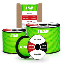 Brotree 3mm Paracord 425 100% Nylon 15M Rope 3 Strands Type II Parachute Cord for Outdoor, Craft, DIY - 192kg Breaking Load (Neon Green)