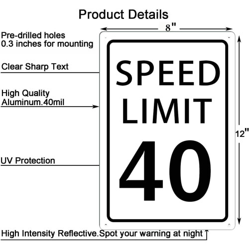 Μίνι μεταλλική πινακίδα ορίου ταχύτητας 3MPH12x16 ίντσες 1