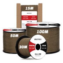Brotree 3mm Paracord 425 100% Nylon 50M Rope 3 Strands Type II Parachute Cord for Outdoor, Craft, DIY - 192kg Breaking Load (Mud Brown)