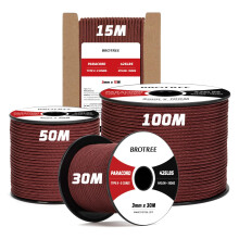 Brotree 3mm Paracord 425 100% Nylon 15M Rope 3 Strands Type II Parachute Cord for Outdoor, Craft, DIY - 192kg Breaking Load (Chocolate Brown)
