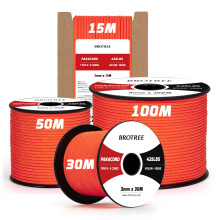Brotree 3mm Paracord 425 100% Nylon 15M Rope 3 Strands Type II Parachute Cord for Outdoor, Craft, DIY - 192kg Breaking Load (Neon Orange)
