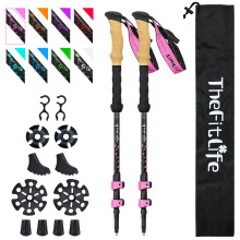 TheFitLife Carbon Fibre Trekking Poles - Collapsible and Telescopic Walking Poles, 2-Pack, Ultra Light, Extendable, Best Walking Sticks for Traveling