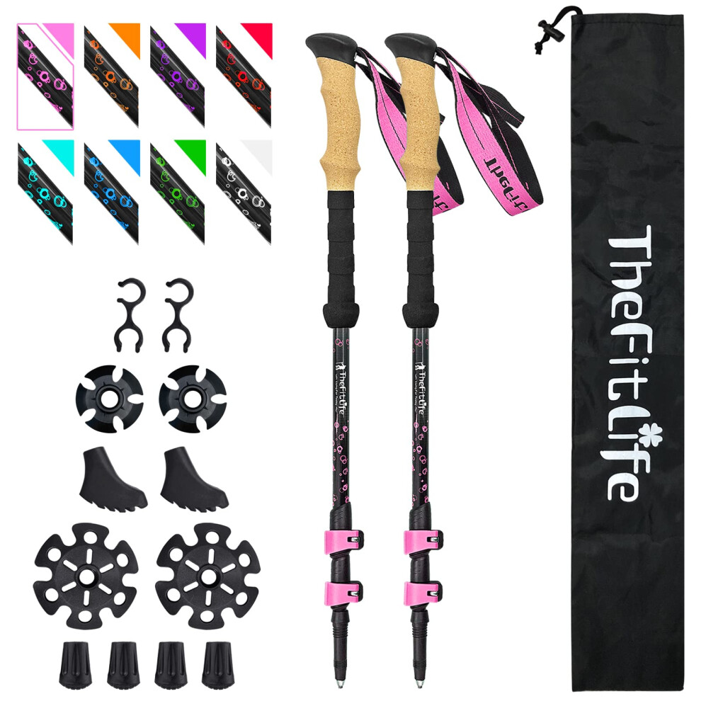 Thefitlife Carbon Fibre Trekking Poles - Collapsible And Telescopic Walking Poles, 2-Pack, Ultra Extendable, Best Walking Sticks For Traveling Light
