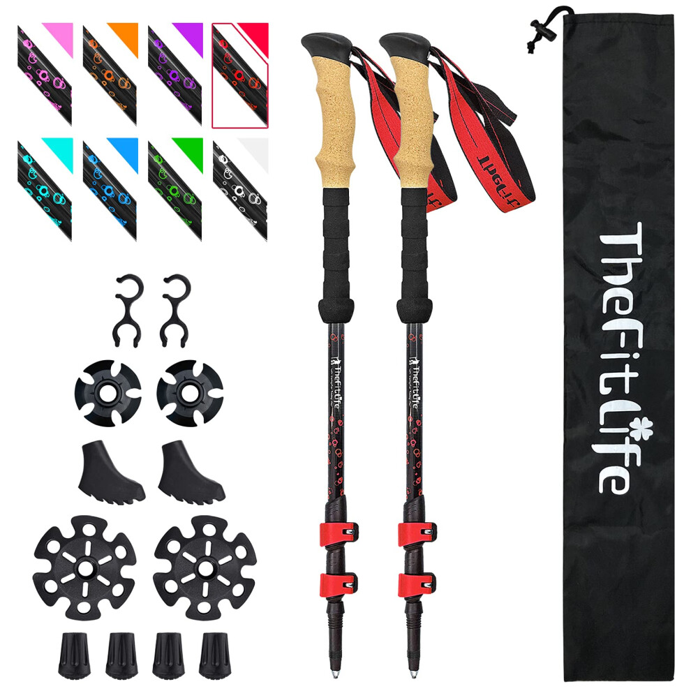 Thefitlife Carbon Fibre Trekking Poles - Collapsible And Telescopic Walking Poles, 2-Pack, Ultra Extendable, Best Walking Sticks For Traveling Light