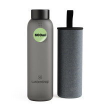 waterdrop? Glass Water Bottle 600ml ? Water Flask with Bamboo Lid & Sleeve, Reusable Borosilicate Glass Flask, Leakproof, Ideal for Travel, Office,