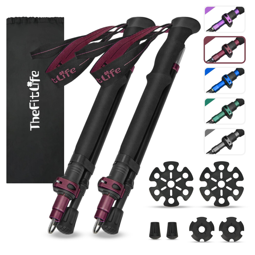 Thefitlife Collapsible Trekking Poles For Hiking ? Lightweight Folding Walking Sticks For Men And Women With Extra-Long Foam Handle And Metal Flip