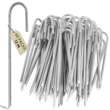 Graxury 12inch Heavy Duty Trampoline Tents Anchor Ground Pegs - Galvanized Steel Rust-Proof J Hook Rebar Stakes Fit Trampolines Camp Garden Shed