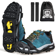 Ice Snow Grips Anti-Slip Spikes 28 Teeth Ice Snow Traction Cleats Crampons Slip on Boots Footwear Winter Outdoor for Hiking Fishing Climbing (Include