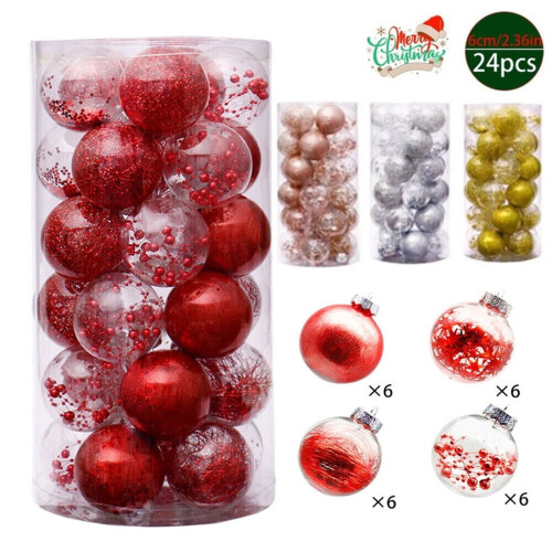 Κόκκινα Χριστουγεννιάτικα Στολίδια με Μπάλα, Διαφανή, 24 Τεμάχια 1