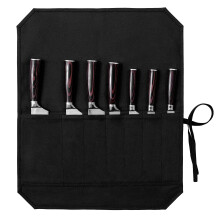 Kaaltisy Chef Knife Bag, Knife Roll with 7 Slots & Tie Rope, Heavy Duty 16oz Waxed Canvas Knife Carrier Bag - 17" x 20.5" - Black