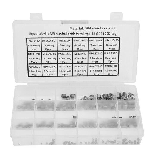 180Pcs Wire Threaded Insert Stainless Steel Thread Repairing Tool M2-M8