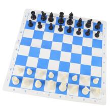 19.7 Inch Plastic Chess Set with Blue/White Grid Board & Storage Bag