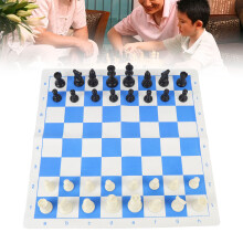 Portable Plastic Chess Set with PU Leather, Blue & White 50cm Board