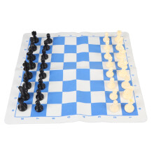 Portable Roll Up Chess Set 65mm Pieces & 35cm Blue PU Board