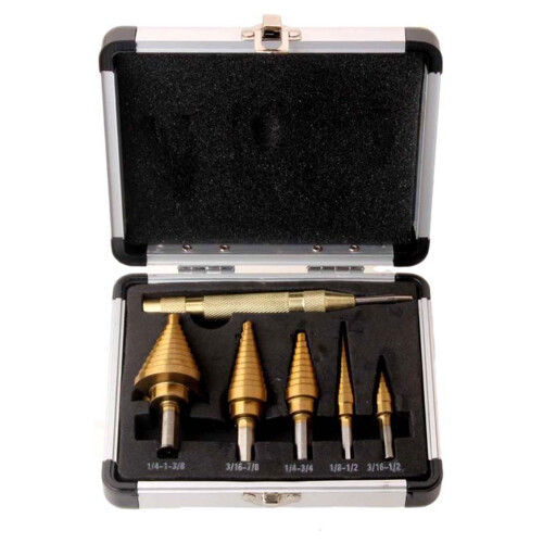 5Pcs Step Drill Bit HSS Ti Coated Triangular Shank Power Tool Accessories with Center Punch