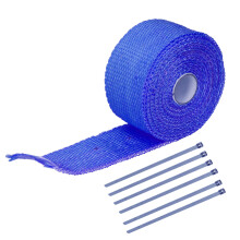 5m Heat Insulation Tape Glass Fiber Alloy Steel with 6 Steel Cable Ties for Automobile Motorcycle Exhaust PipesBlue