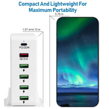 65W 6 Ports USB C Charging Station Multiports Hub Portable PD3.0 & QC3.0 Fast USB C Wall Charger for Smartphone Tablet and More