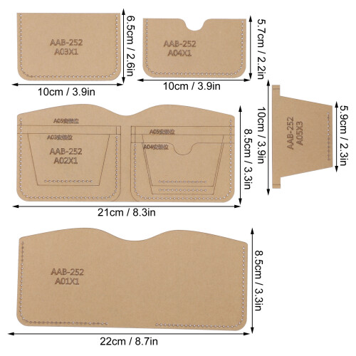 5Pcs Acrylic Wallet Template Set for Leather Craft, 8.5x21cm 2
