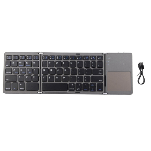 Portable Bluetooth Folding Keyboard 63 Keys with TouchPad, Rechargeable, Black 1