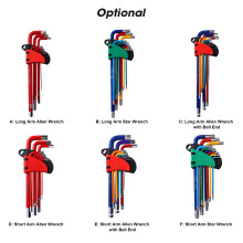 Long Arm Ball End Allen Wrench Set 9 Different Sizes Universal Wrenches Multicolor L-Key Chrome Vanadium Steel Metric Hex Key Kit